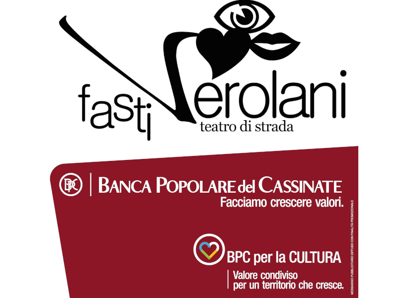 Manifesto dell'evento Fasti Verolani, teatro di strada, con loghi di Banca Popolare del Cassinate e BPC per la Cultura.