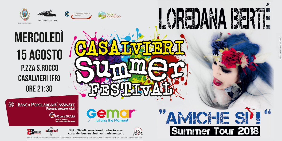 Locandina del Casalvieri Summer Festival con Loredana Berté, data e dettagli dell'evento.