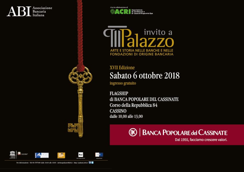 Invito a Palazzo 2018, evento del 6 ottobre 2018, Banca Popolare del Cassinate, ingresso gratuito.