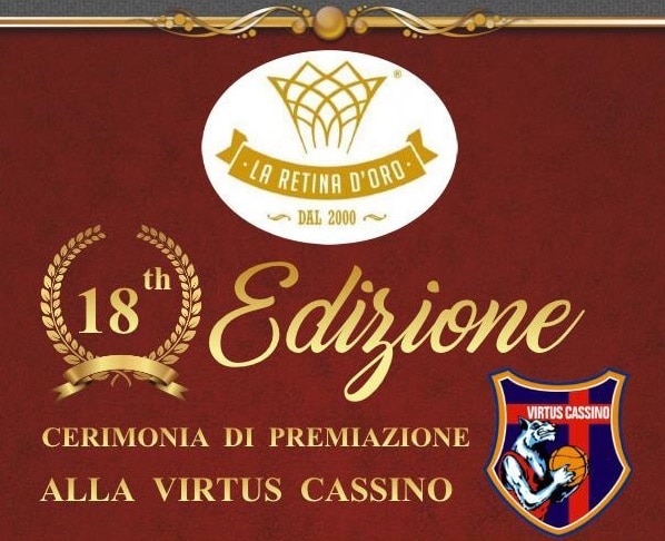 Manifesto della cerimonia di premiazione "Retina d'oro 2018" per la Virtus Cassino, 18° edizione.