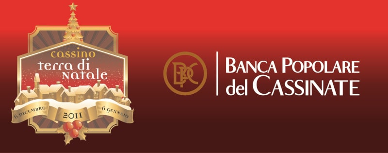 Manifesto dell'evento 'Terra di Natale' a Cassino, con logo della Banca Popolare del Cassinate.
