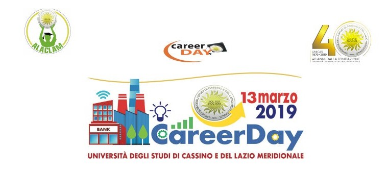 Manifesto del Career Day 2019 con data e nome dell'Università degli Studi di Cassino e del Lazio Meridionale.