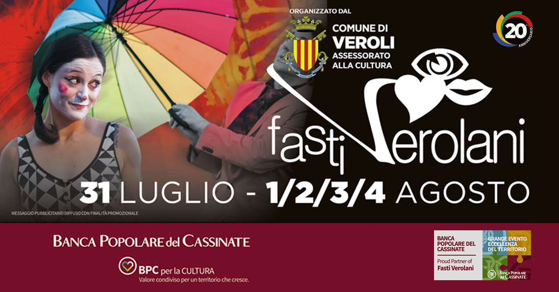 Locandina evento Fasti Verolani, 31 luglio - 4 agosto 2019, Comune di Veroli, Assessorato alla Cultura.