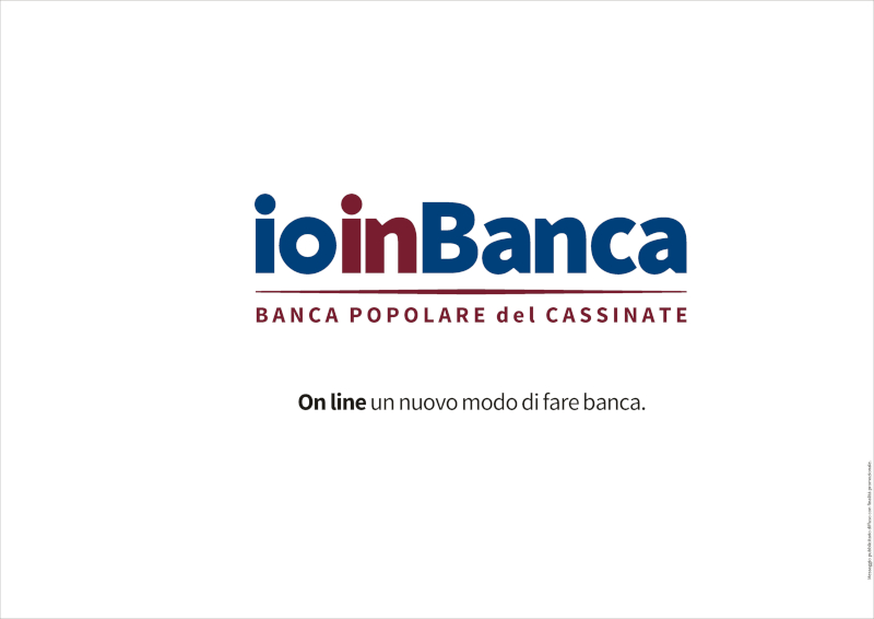 Logo io in Banca con il testo Banca Popolare del Cassinate e slogan On line un nuovo modo di fare banca.