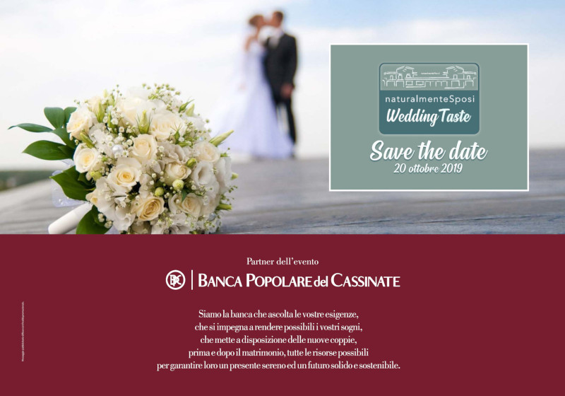 Locandina dell'evento Wedding Taste con data e dettagli del partner Banca Popolare del Cassinate.