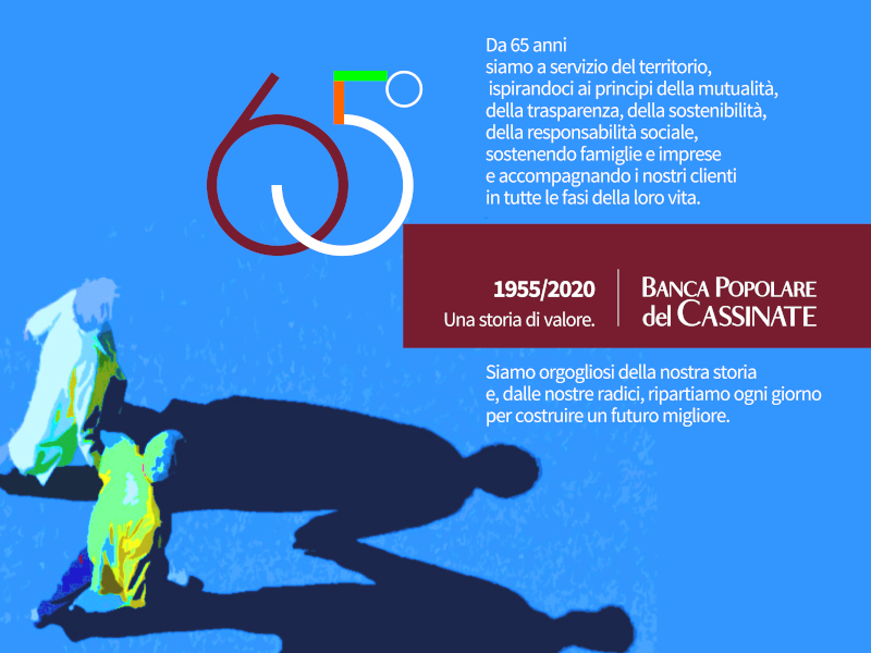 Locandina per il 65° anniversario della Banca Popolare del Cassinate.