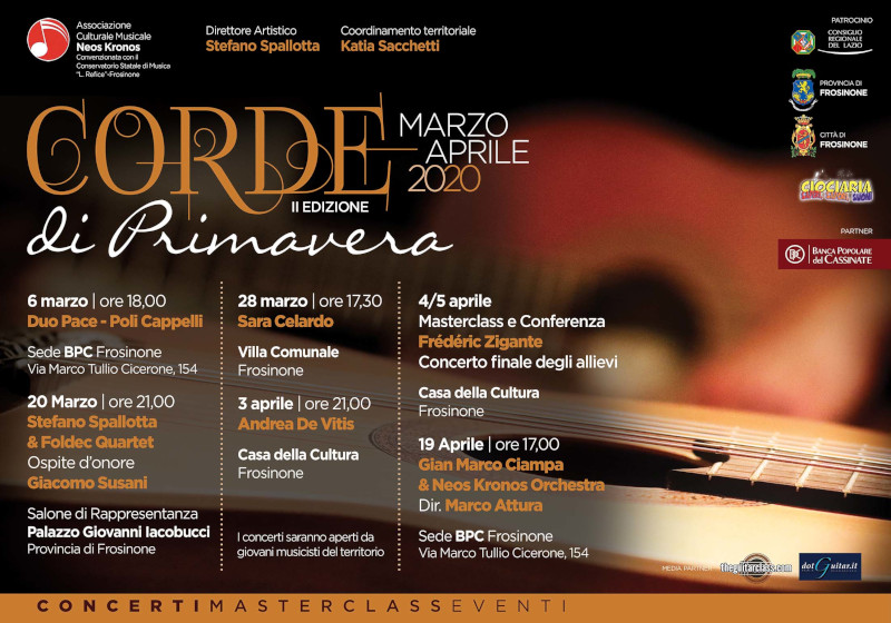 Locandina del Festival Chitarristico Corde di Primavera con date e eventi programmati.