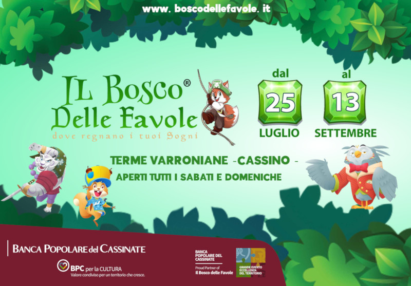 Manifesto dell'evento Il Bosco delle Favole, date e luogo indicati.
