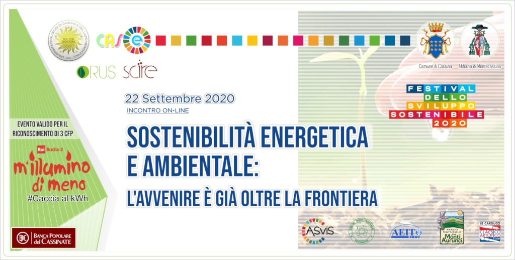 Manifesto dell'evento online 'Sostenibilità energetica ed ambientale: l'avvenire è già oltre la frontiera'.