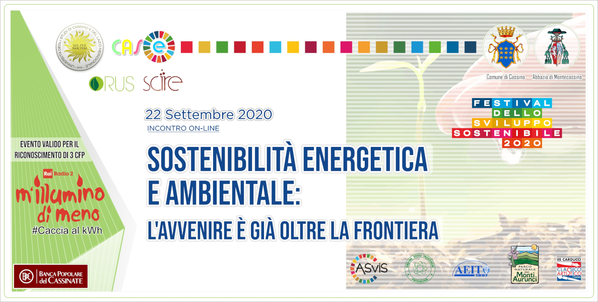 Manifesto dell'evento online 'Sostenibilità energetica ed ambientale: l'avvenire è già oltre la frontiera'.