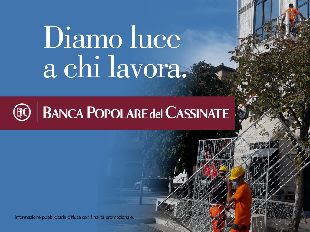 Locandina dell'evento 'Diamo luce a chi lavora' con logo Banca Popolare del Cassinate.