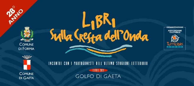Manifesto dell'evento Libri sulla Cresta dell'Onda, 28° anno, con loghi dei comuni di Fiumicino e Gaeta.