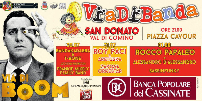 Manifesto dell'evento Via di Banda con date e artisti.