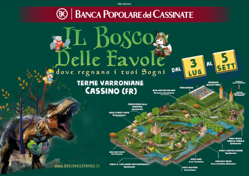 Mappa del parco con date e attività del Bosco delle Favole.