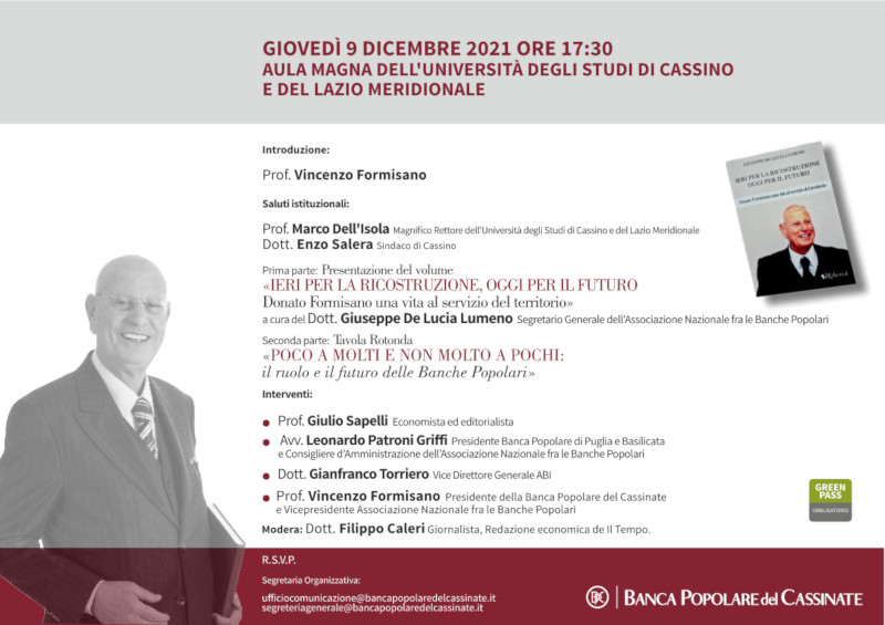 Locandina evento del 9 dicembre 2021 con dettagli su relatori e luogo.