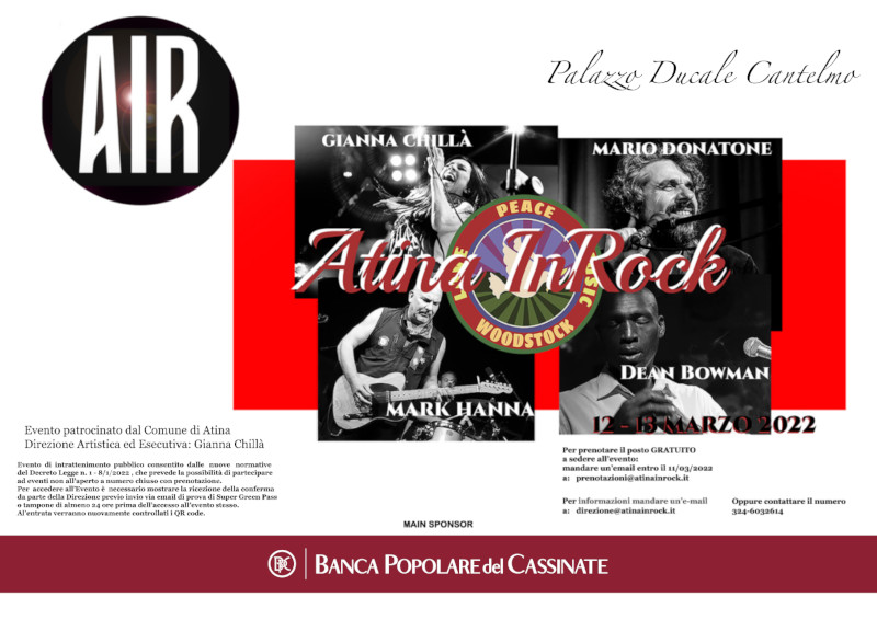 Locandina evento Atina in Rock 2022 con artisti e dettagli dell'evento.