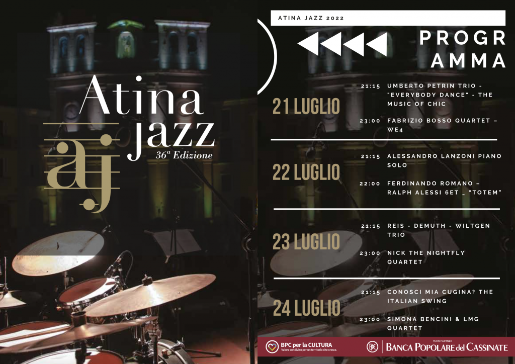 Locandina dell'evento Atina Jazz con programma dal 21 al 24 luglio.