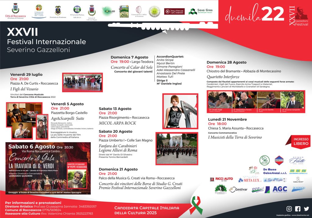 Locandina del XXVII Festival Internazionale Severino Gazzelloni con date e eventi programmati.