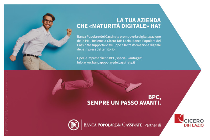 Manifesto promozionale della Banca Popolare del Cassinate sulla digitalizzazione delle PMI.