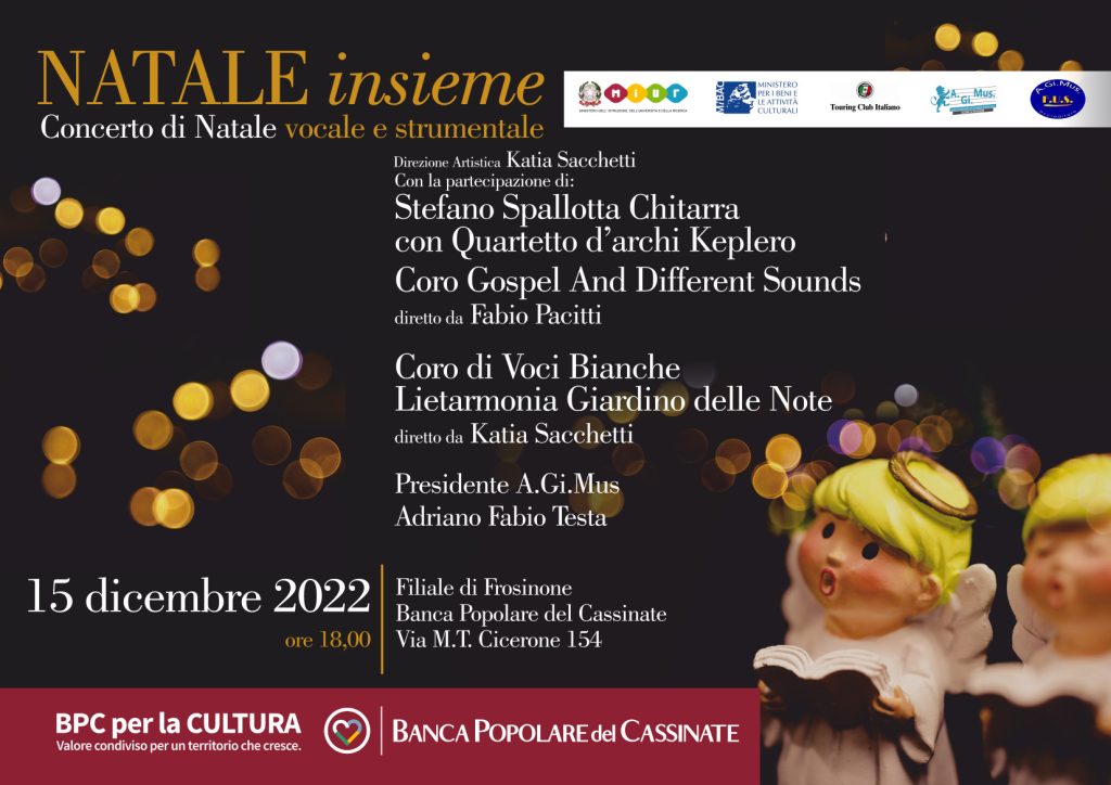 Manifesto del concerto di Natale con dettagli sull'evento e partecipanti.