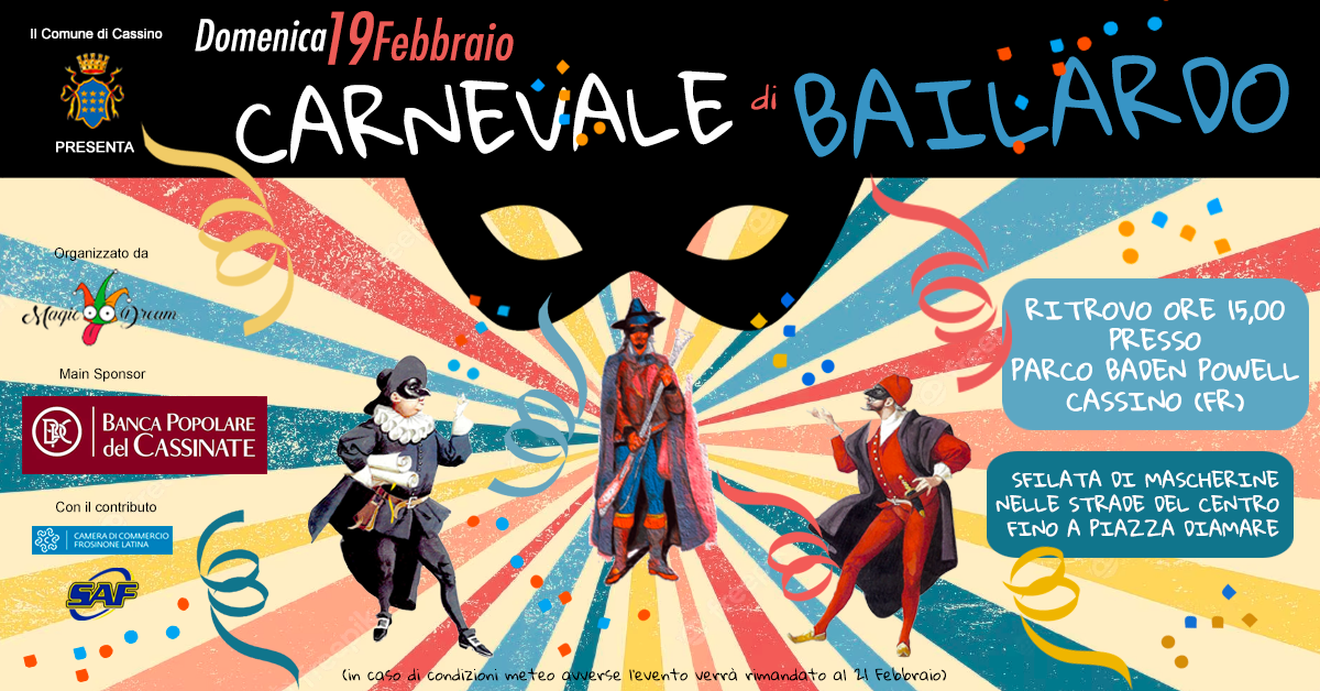 Locandina del Carnevale di Bailardo con dettagli dell'evento.