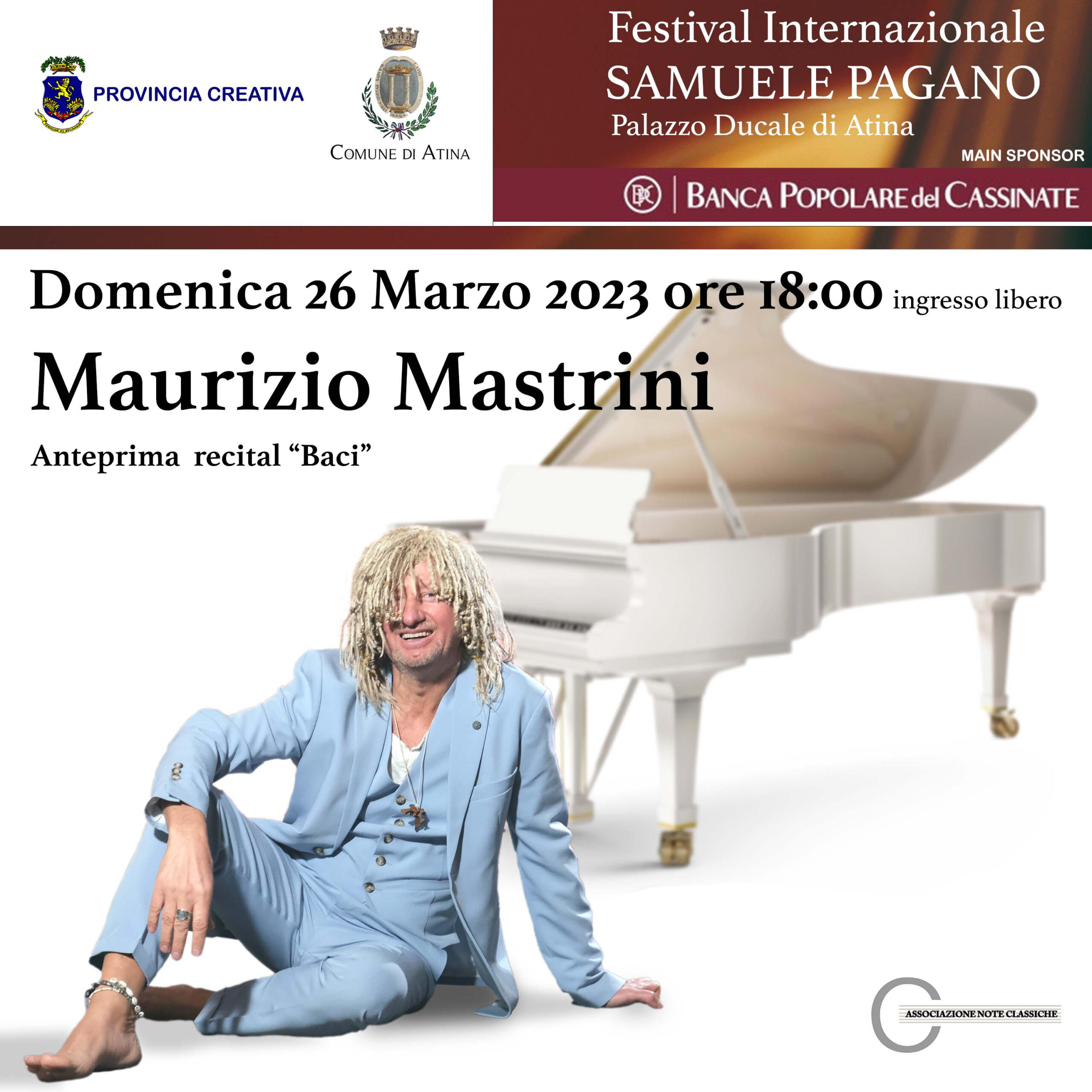 Locandina del concerto di Maurizio Mastrini con dettagli sull'evento.