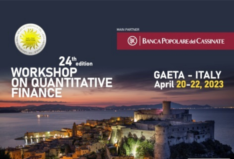 Locandina del XXIV Workshop on Quantitative Finance, Gaeta, Italia, 20-22 Aprile 2023.
