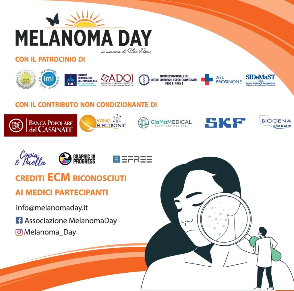 Locandina per il Melanoma Day con loghi di sponsor e informazioni sull'evento.