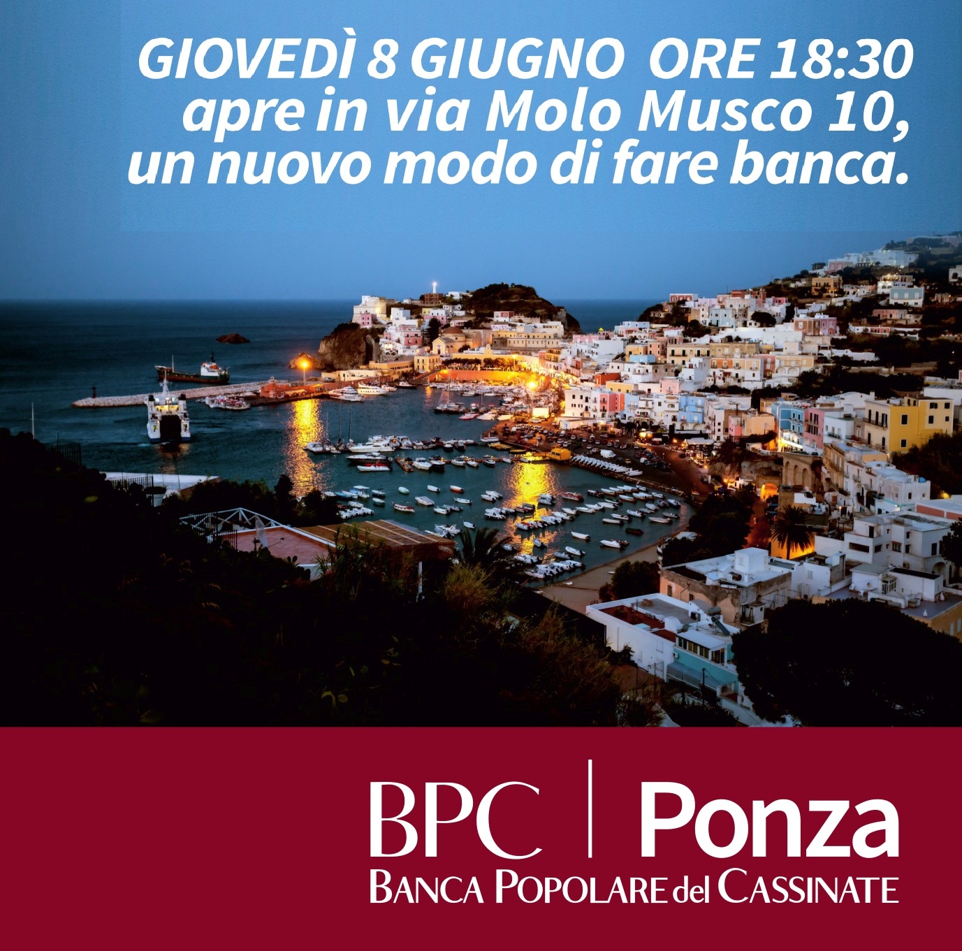 Apertura Banca Popolare a Ponza il 8 giugno.