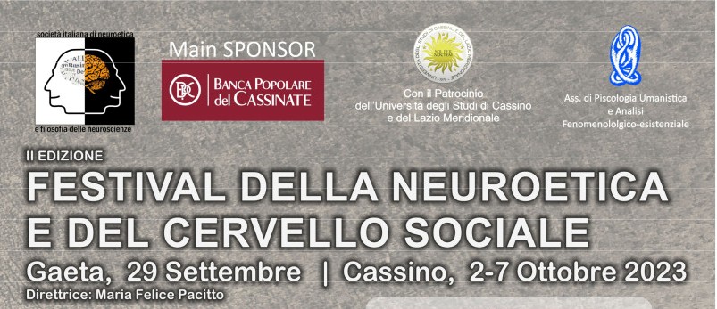 Locandina del Festival della Neuroetica e del Cervello Sociale ‘La Cura Del Mondo’, II edizione, 29 settembre - 2-7 ottobre 2023.