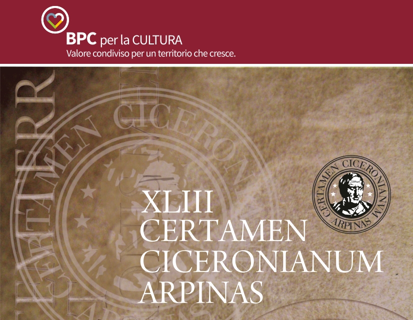 Locandina XLIII Certamen Ciceronianum Arpinas 2024 con logo e dettagli dell'evento.