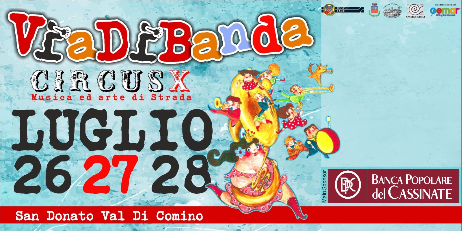 Locandina dell'evento Via di Banda 2024, con date 26, 27, 28 luglio a San Donato Val Di Comino.