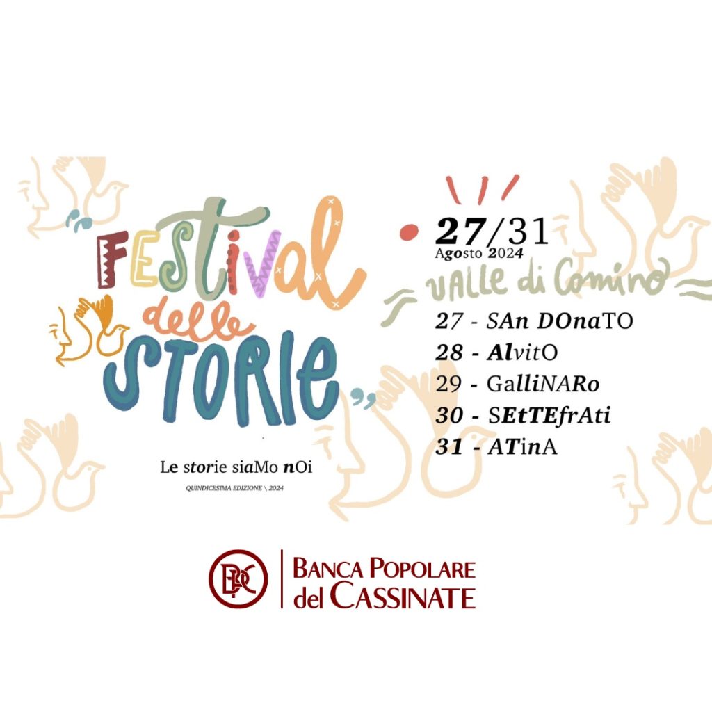 Manifesto del XV Festival delle Storie con date e eventi dal 27 al 31 agosto 2024.