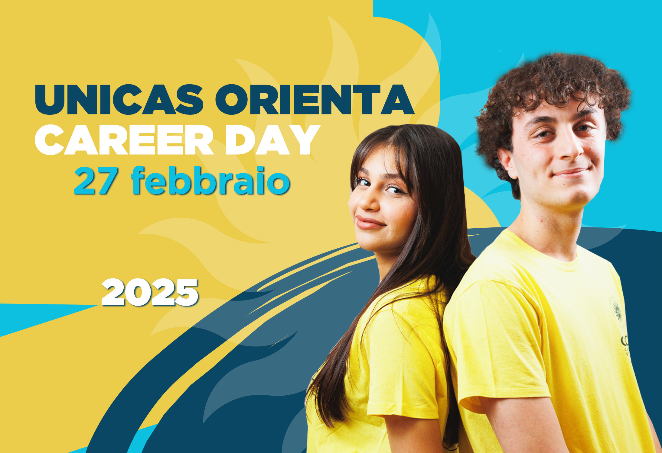 Locandina evento Career Day 2025 con data 27 febbraio e due giovani in maglietta gialla.