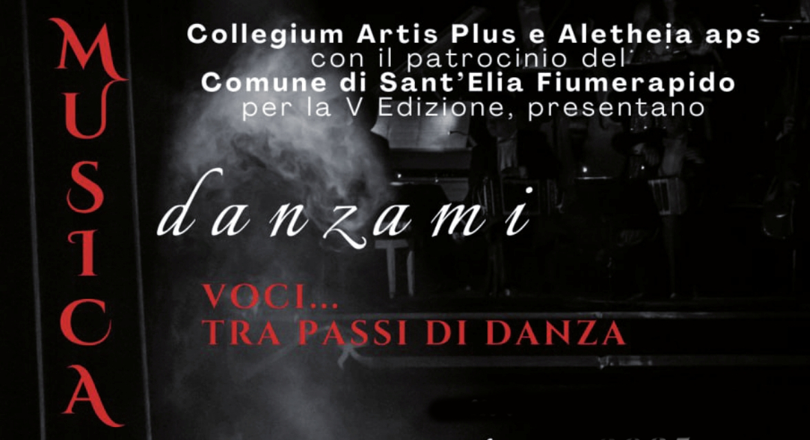 Locandina dell'evento 'Voci… tra passi di danza' con dettagli su organizzatori e patrocinatori.